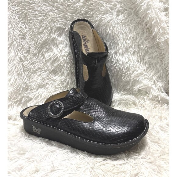 Alegria ALG-711 Black Leather Slip-On Clogs Buckle Strap & Comfort Sole EU39 - Picture 1 of 6